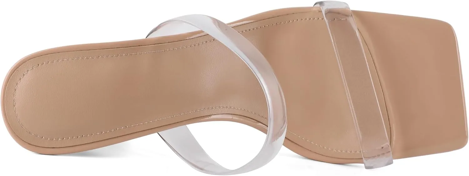 Joseywade Chunky Heels For Women Two Strap High Heel 3.5" Heeled Sandals Open Toe Mules Shoes