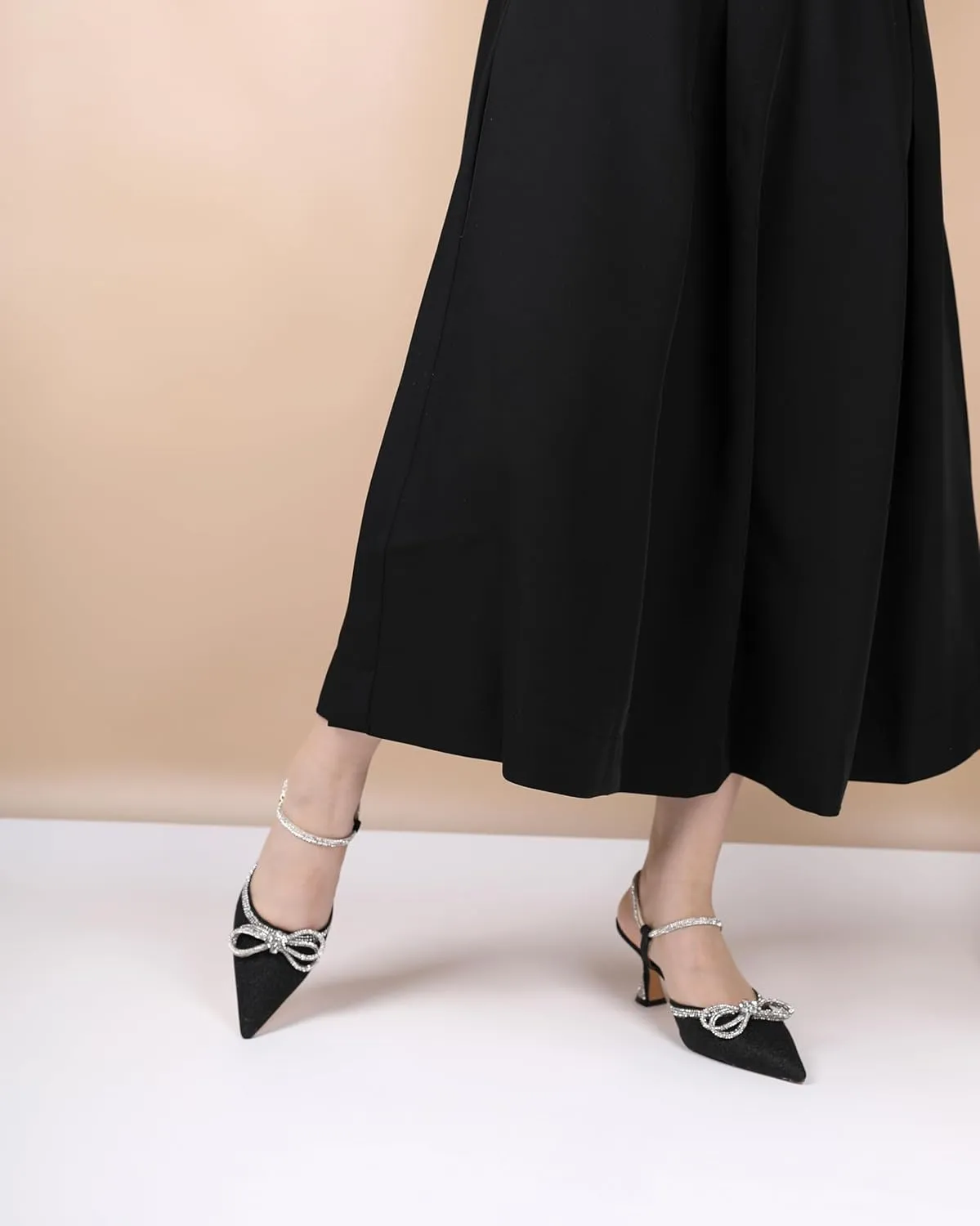 Joseywade Rhinestone Bow Heels Women Pointed Toe Low Heel Pumps Adjustable Ankle Strap Wedding Bridal Party Shoes