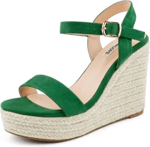 JOY IN LOVE Womens Espadrilles Wedge Sandals Platform Heels Ankle Strap Open Toe Buckle Sandals