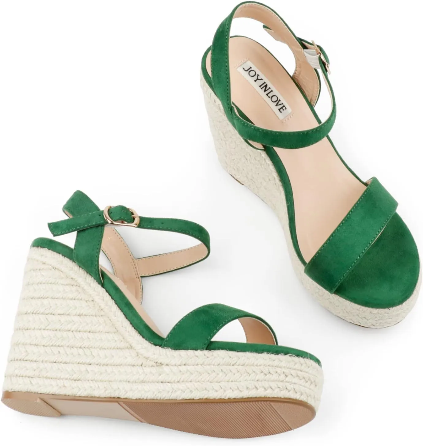 JOY IN LOVE Womens Espadrilles Wedge Sandals Platform Heels Ankle Strap Open Toe Buckle Sandals