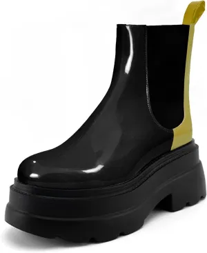 KaroNairy Women's Chelsea Boots Platform Ankle Booties Lug Sole Slip-On Short Boot Round Toe Boots