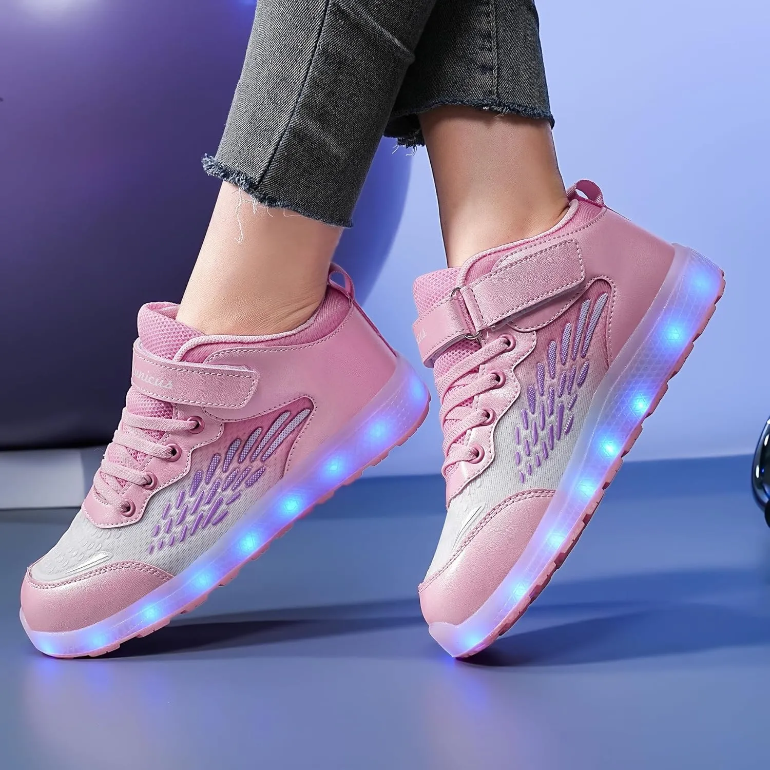 Kids Light up Shoes LED USB Charging Flashing High-top Wings Sneakers Boys Girls Trainers for Festivals Halloween Christmas New Year Party Great Gift