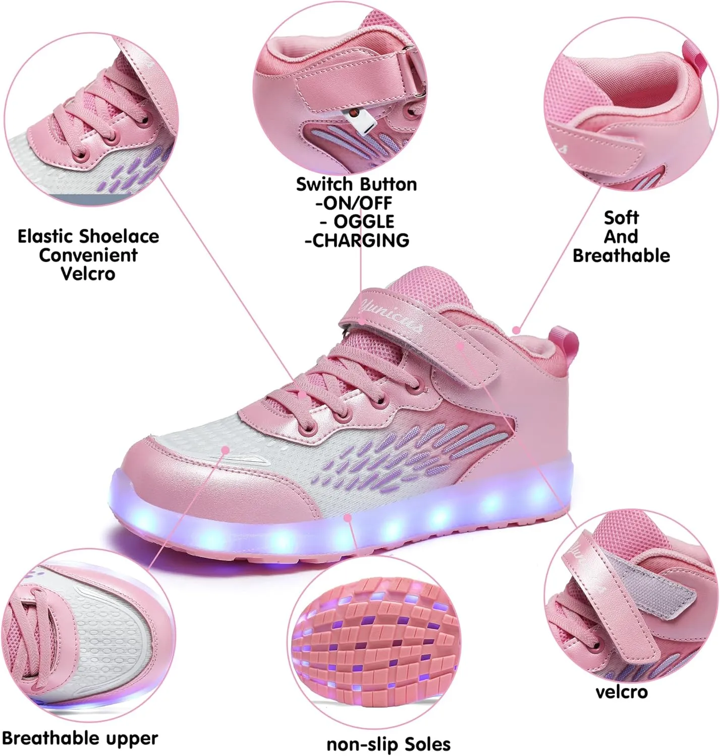 Kids Light up Shoes LED USB Charging Flashing High-top Wings Sneakers Boys Girls Trainers for Festivals Halloween Christmas New Year Party Great Gift