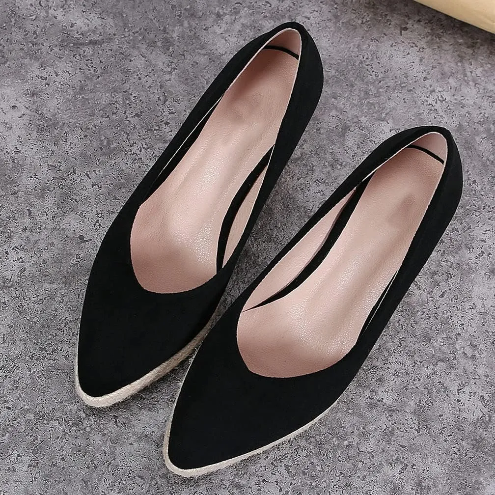 KOKOMOMO Womens Pointed Toe Espadrille Wedges Faux Suede Platform Pumps
