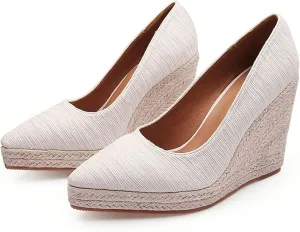 KOKOMOMO Womens Pointed Toe Espadrille Wedges Faux Suede Platform Pumps