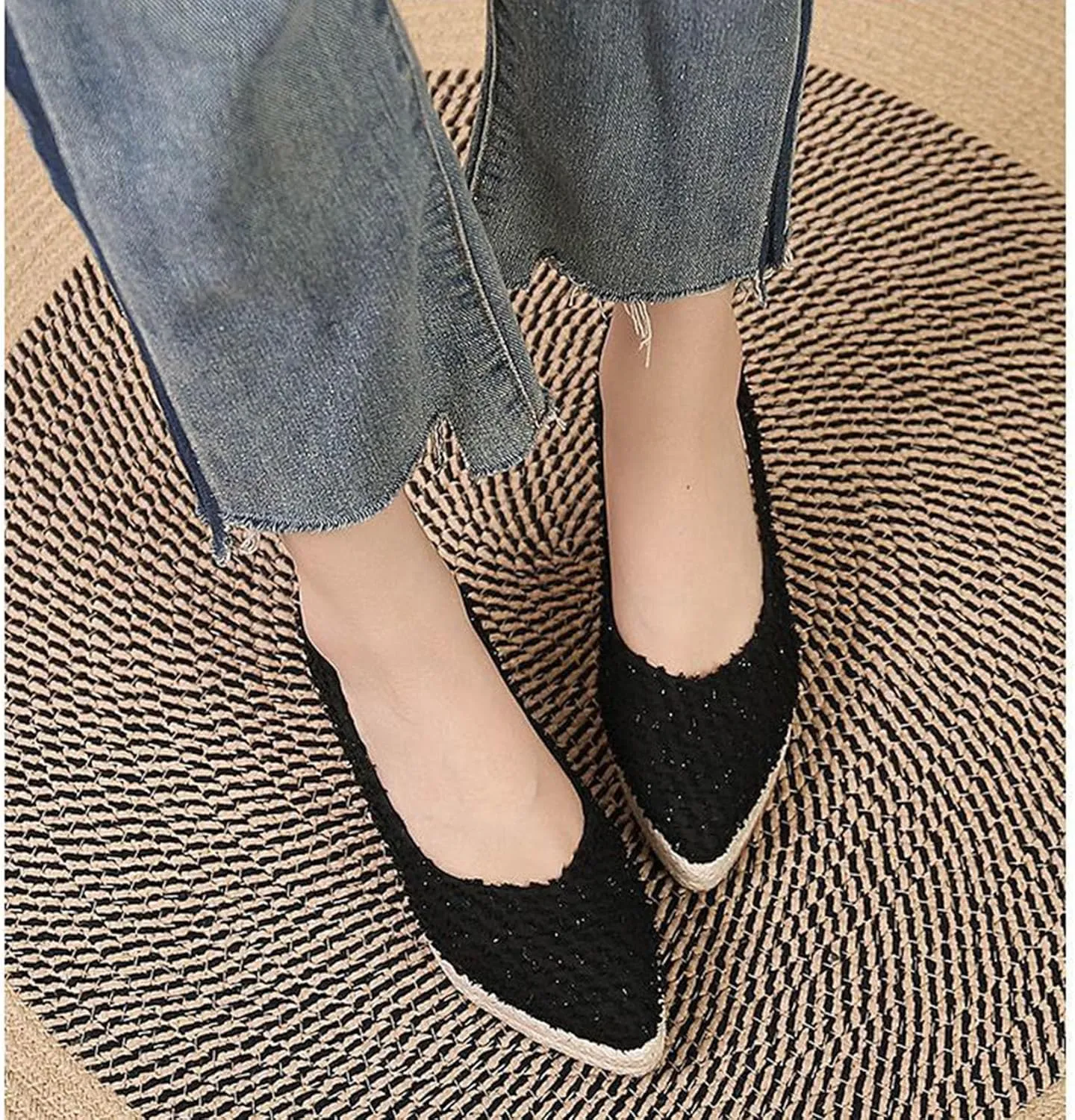 KOKOMOMO Womens Pointed Toe Espadrille Wedges Faux Suede Platform Pumps