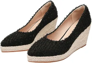 KOKOMOMO Womens Pointed Toe Espadrille Wedges Faux Suede Platform Pumps