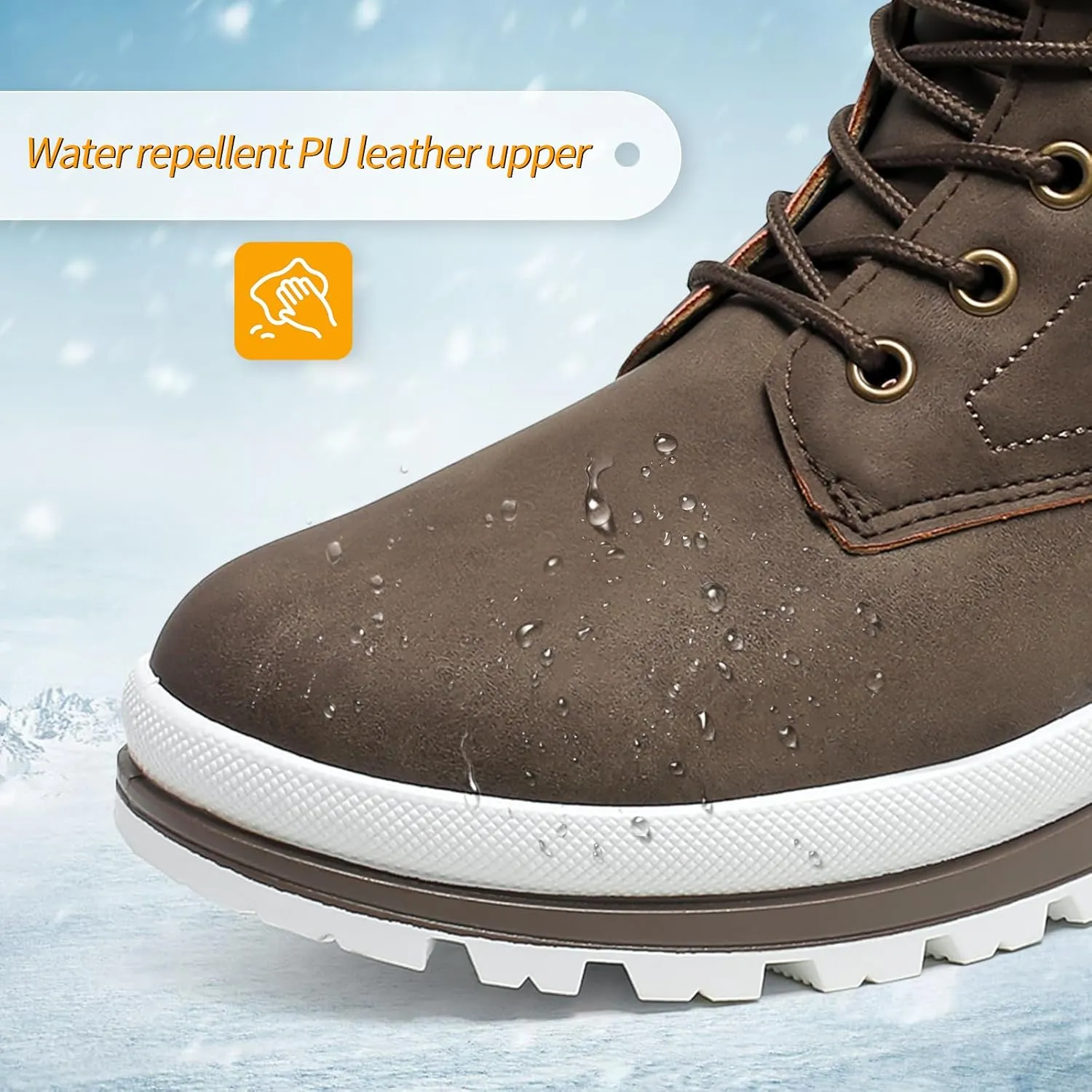kufeiti Women's Waterproof Fur Lined Winter Boots Platform Black Combat Non Slip Boots with Side Zipper Snow Ankle Boots for Outdoor Hiking Work