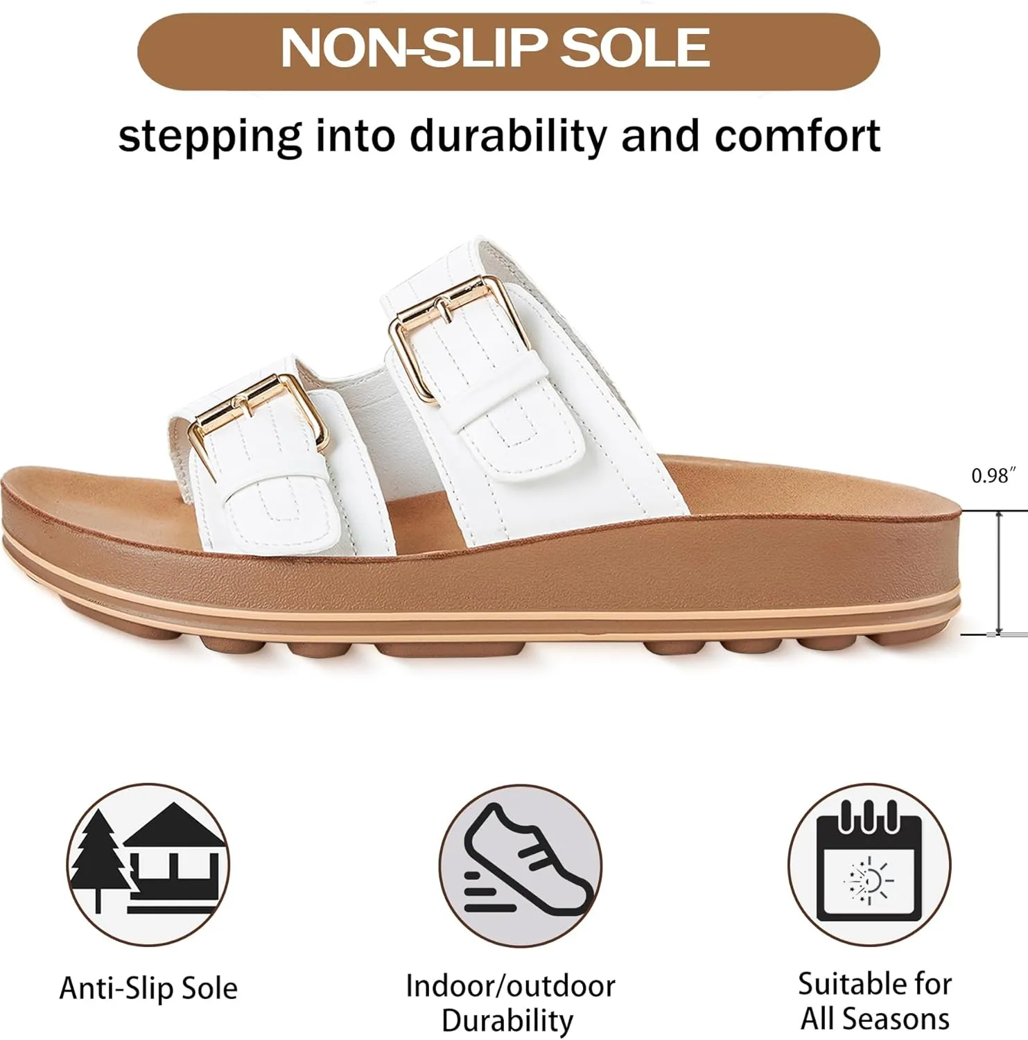 Leather Flat Sandals Beach Essentials Womens Sandals with Adjustable Buckle Memory Foam Vacation Slides for Women Footwear