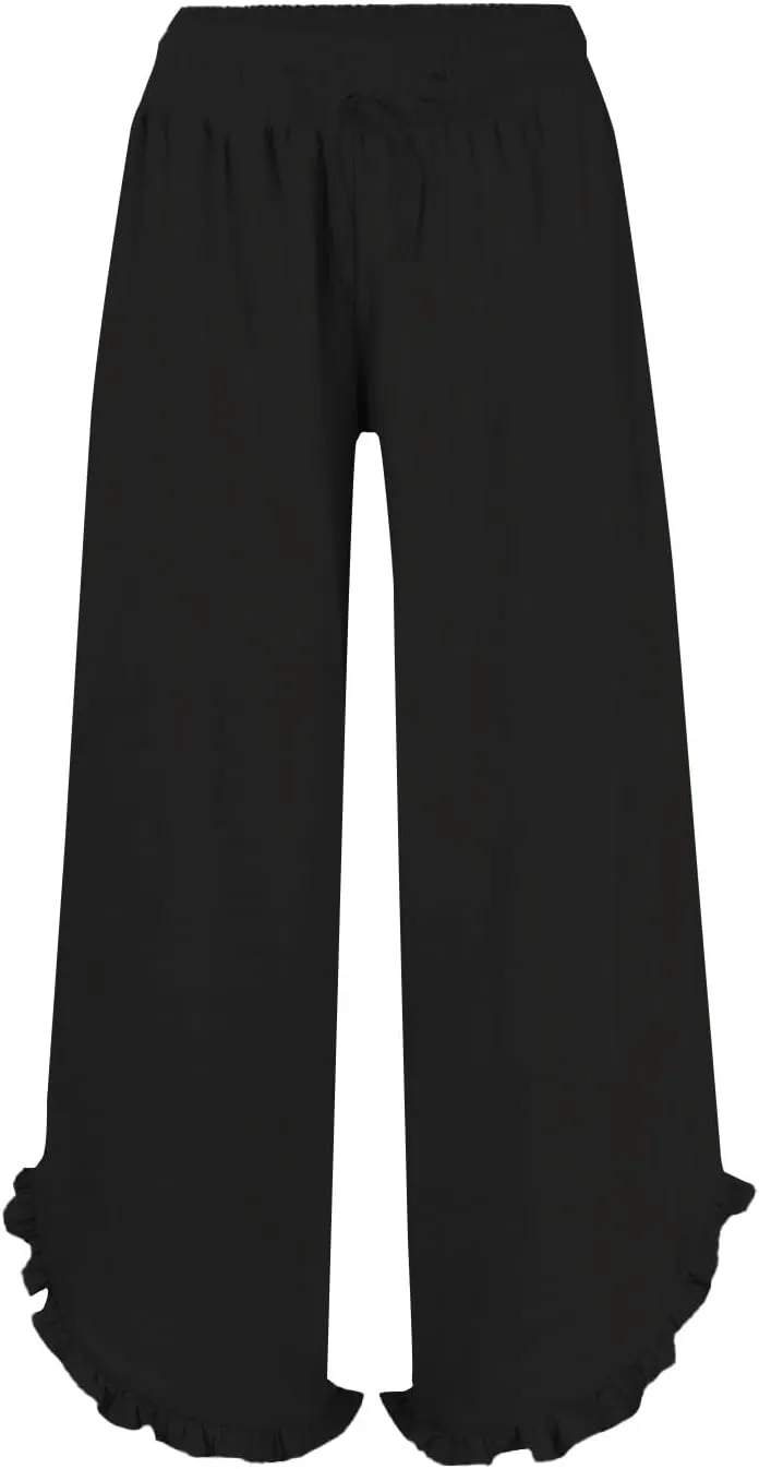 Lightweight Linen Casual Pants for Women Oversized Stretch Drawstring Ruffle Hem Trouser Beach Boho Casual Sweatpants