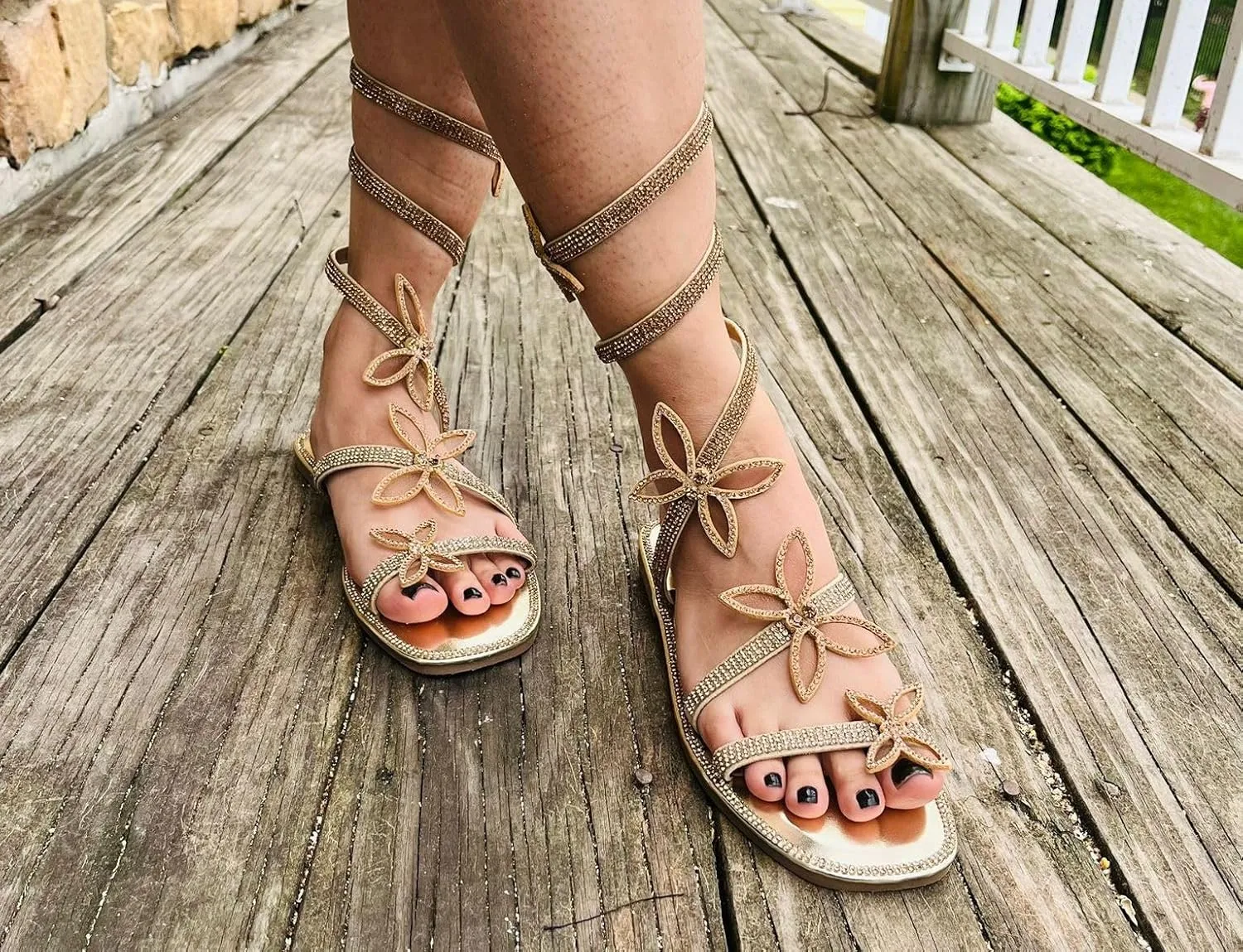 Liliana Women Butterfly Rhinestone Wrap-around Flat Sandals Flat Butterfly Sandals, 6 Narrow
