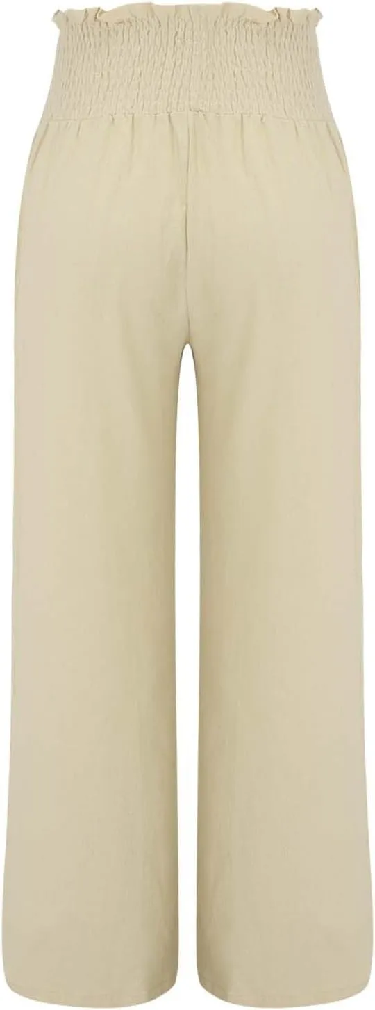 Linen Cargo Pants Women Summer Linen Pants Pants Wide Leg Long Pant Trousers with Pocket Womens Linen Pants Straight Leg
