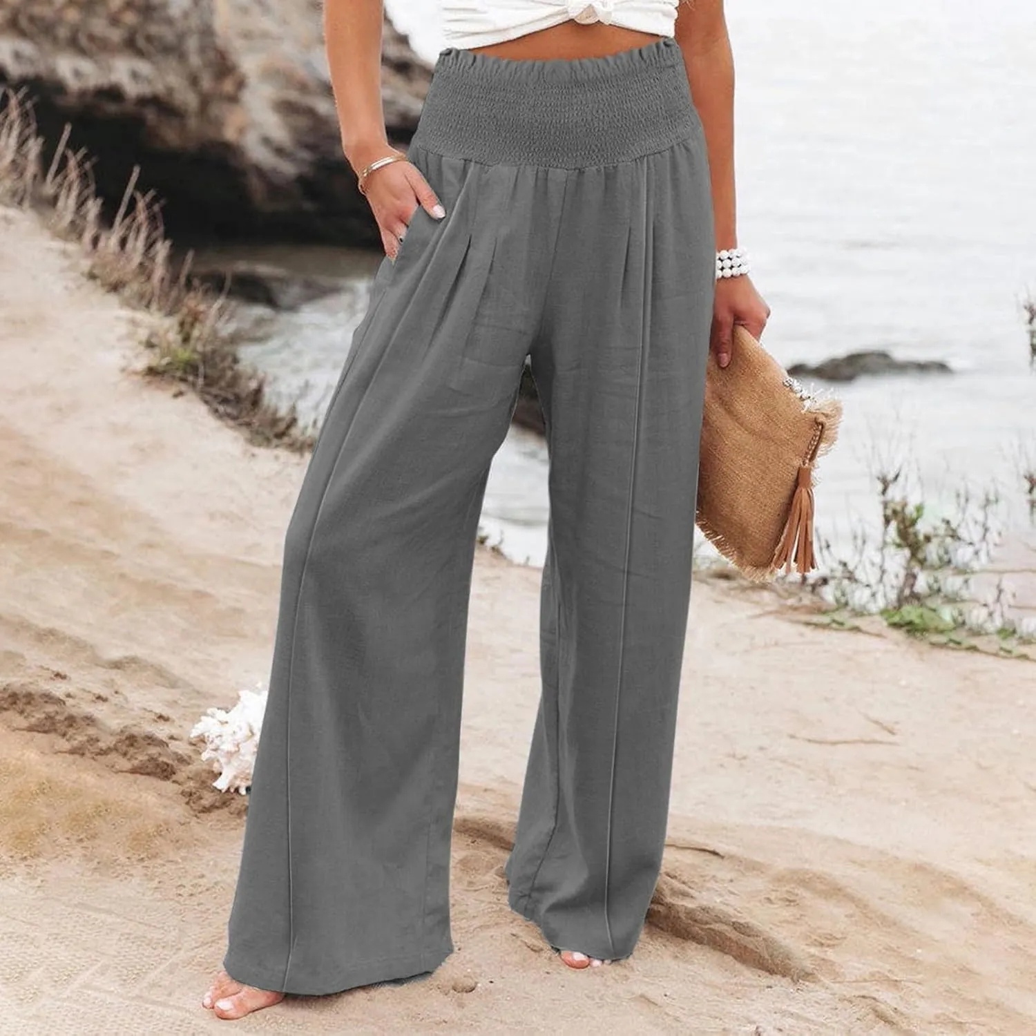 Linen Cargo Pants Women Summer Linen Pants Pants Wide Leg Long Pant Trousers with Pocket Womens Linen Pants Straight Leg