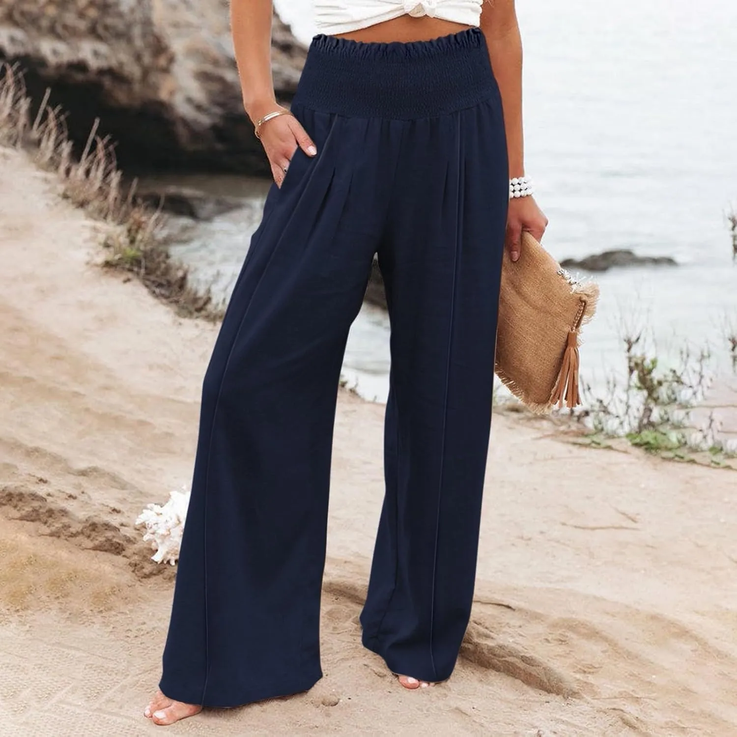 Linen Cargo Pants Women Summer Linen Pants Pants Wide Leg Long Pant Trousers with Pocket Womens Linen Pants Straight Leg