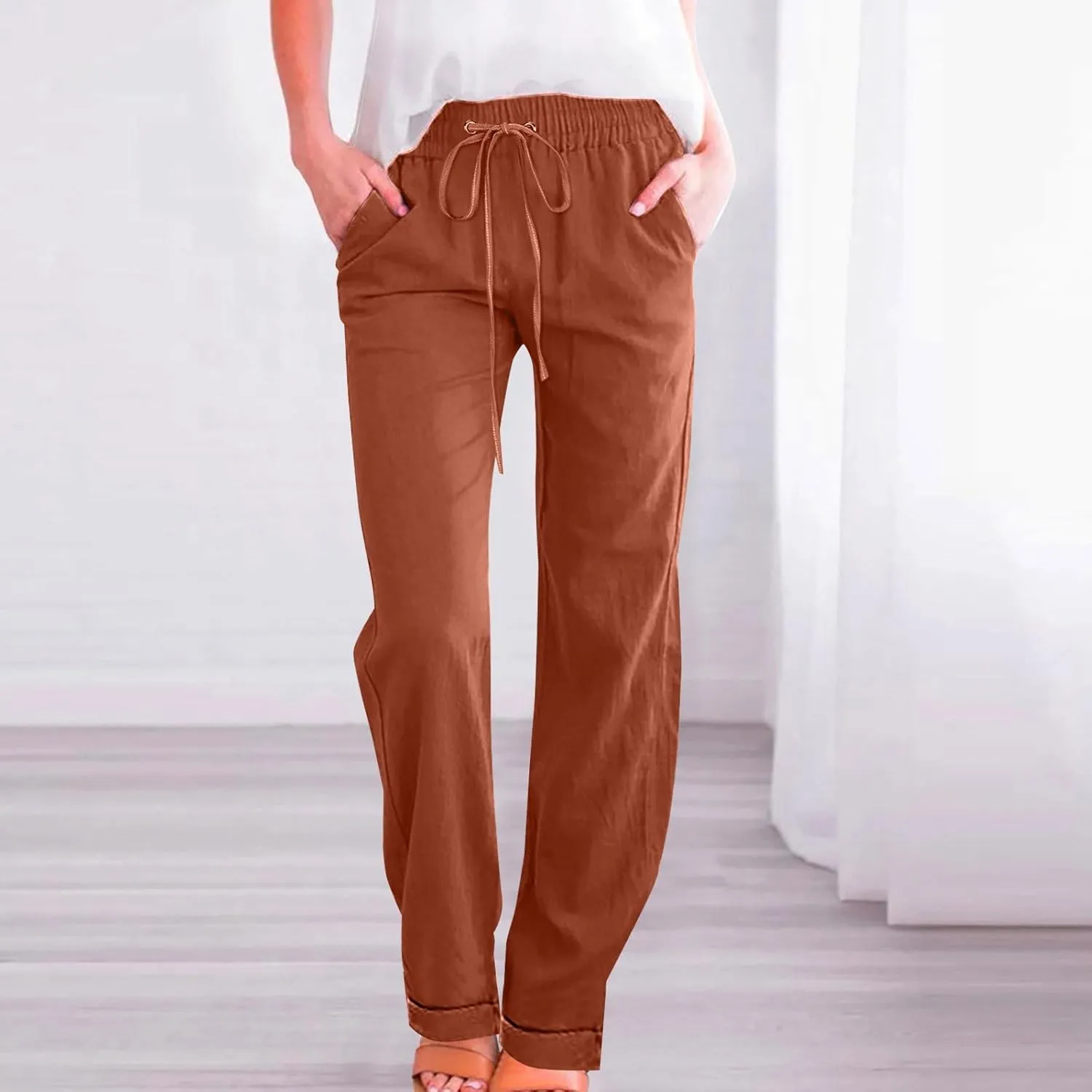 Linen Clothing for Women Linen Clothing Linen Loose Casual Drawstring Wide Leg Linen Trousers Women Linen Outfit Women