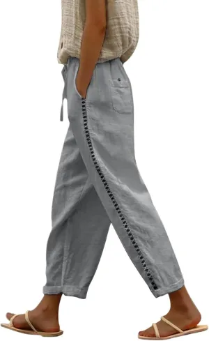 Linen Pants for Women Summer Linen Pant Loose Straight Leg Capri Pants Beach Pants with Tailored Linen Pants for Women