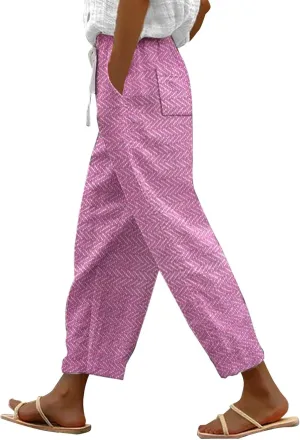 Linen Pants Women Wide Leg Summer Linen Linen Outfit (Hot Pink, L)