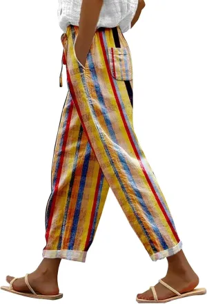 Linen Pants Women Wide Leg Summer Linen Linen Outfit (Khaki, XL)