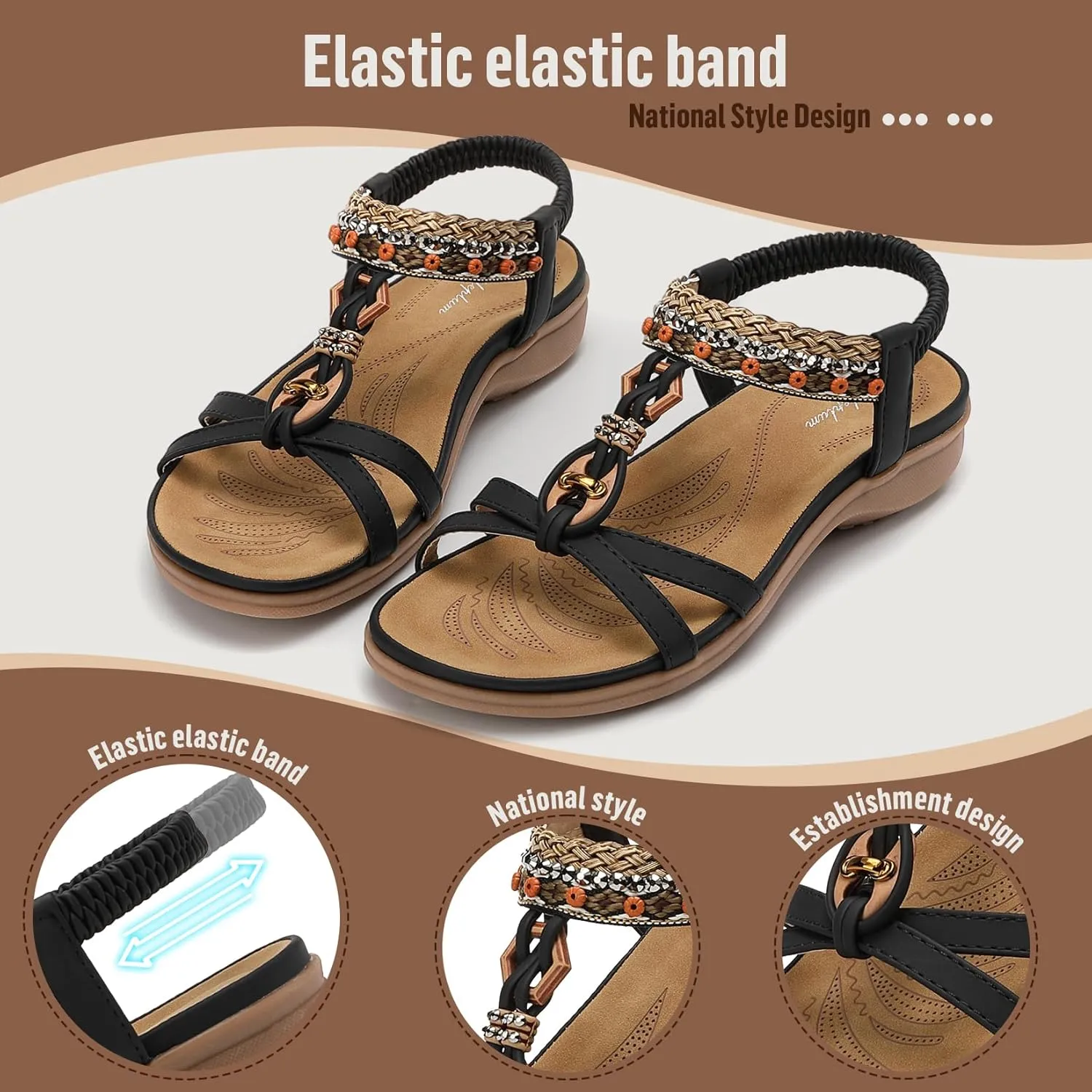 Littleplum Womens Sandals Comfort Arch Support Sandals Summer Walking Shoes Casual Ankle Elastic Flip Flops Sandals