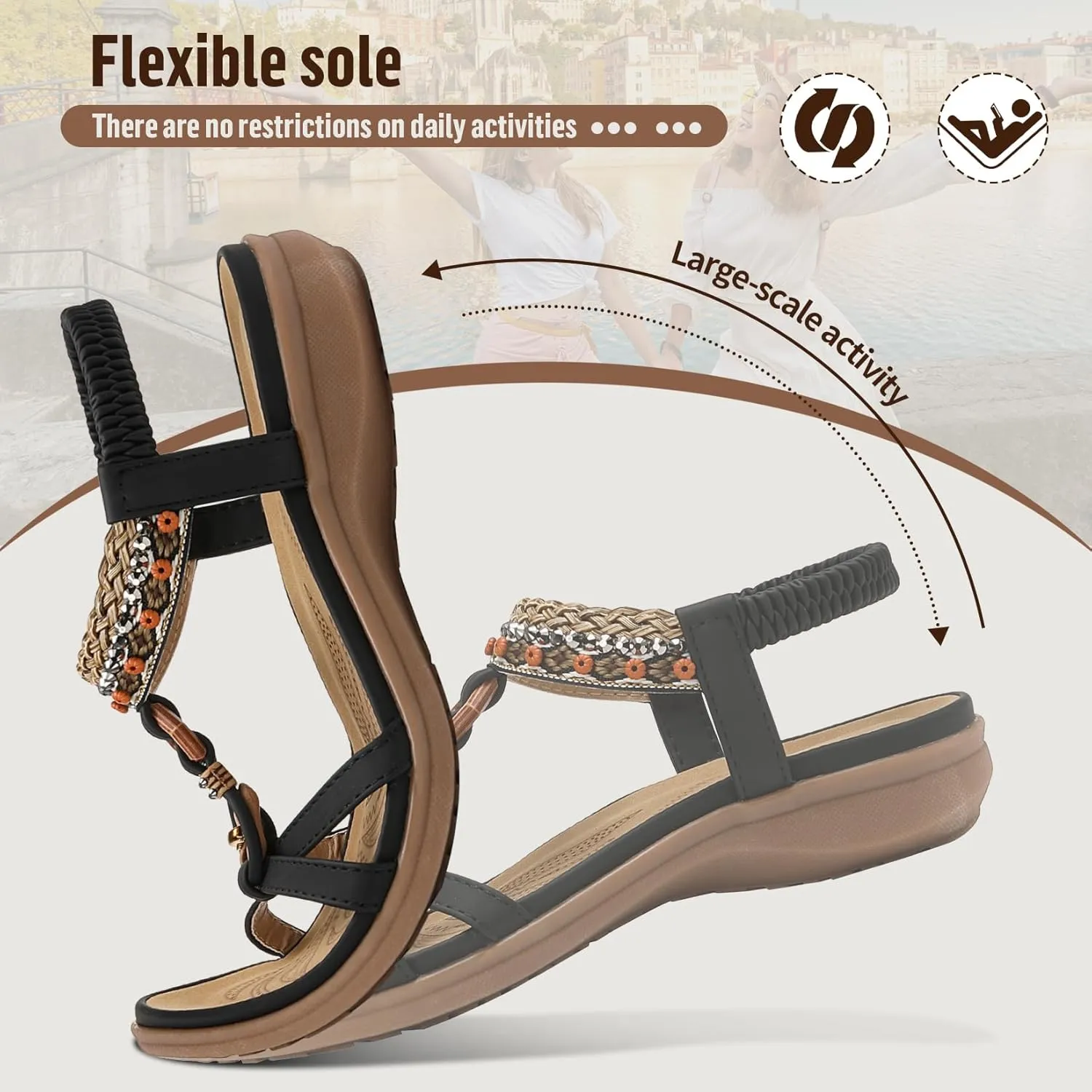 Littleplum Womens Sandals Comfort Arch Support Sandals Summer Walking Shoes Casual Ankle Elastic Flip Flops Sandals