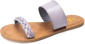 LM Women's Braided Slide Sandals Open Toe Two Band Slip On Flat Sandals Casual Summer Sandals