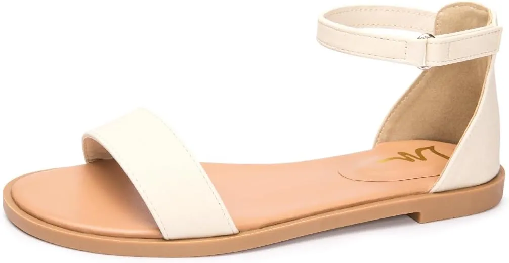 LM Women's Flat Sandals Open Toe One Band Ankle Strap Sandals Casual Summer Flat Sandals