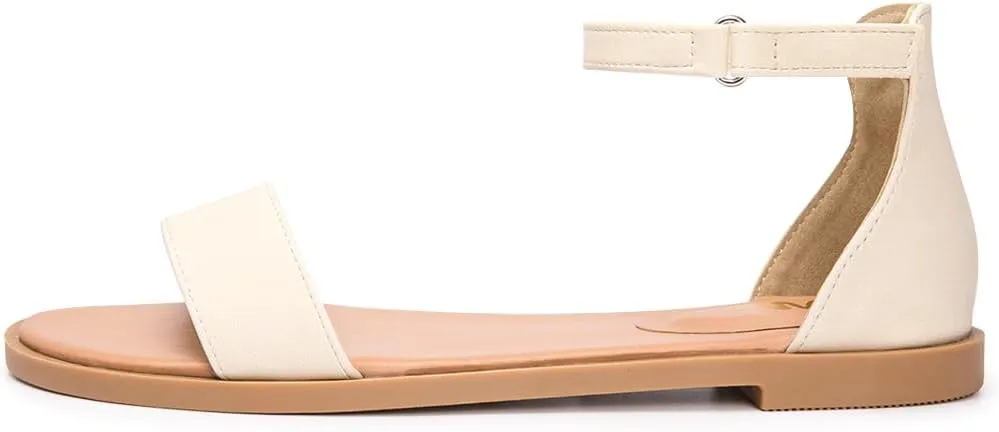 LM Women's Flat Sandals Open Toe One Band Ankle Strap Sandals Casual Summer Flat Sandals