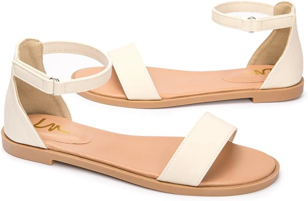 LM Women's Flat Sandals Open Toe One Band Ankle Strap Sandals Casual Summer Flat Sandals