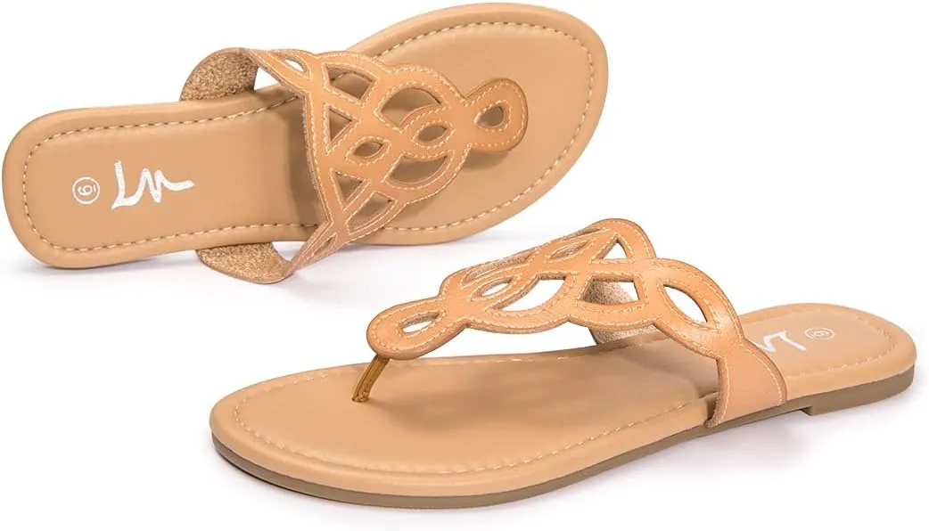 LM Women's Thong Sandals T-Strap Sandals Slip On Flat Sandals Flip Flop Casual Summer Slide Sandals