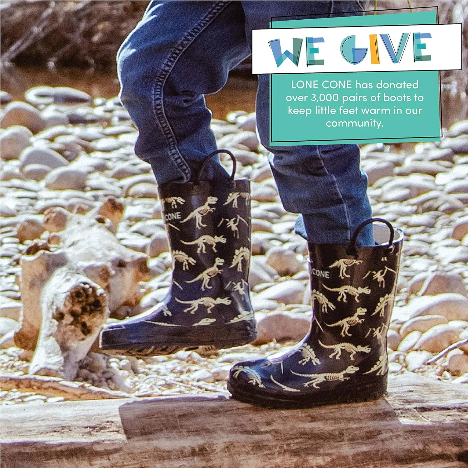 Lone Cone Kids Rain Boots for Girls & Boys – Waterproof Natural Rubber Toddler Rain Boots with Non-Slip Outsole & Easy Pull Handles – Solid, Pattern & Glitter Designs
