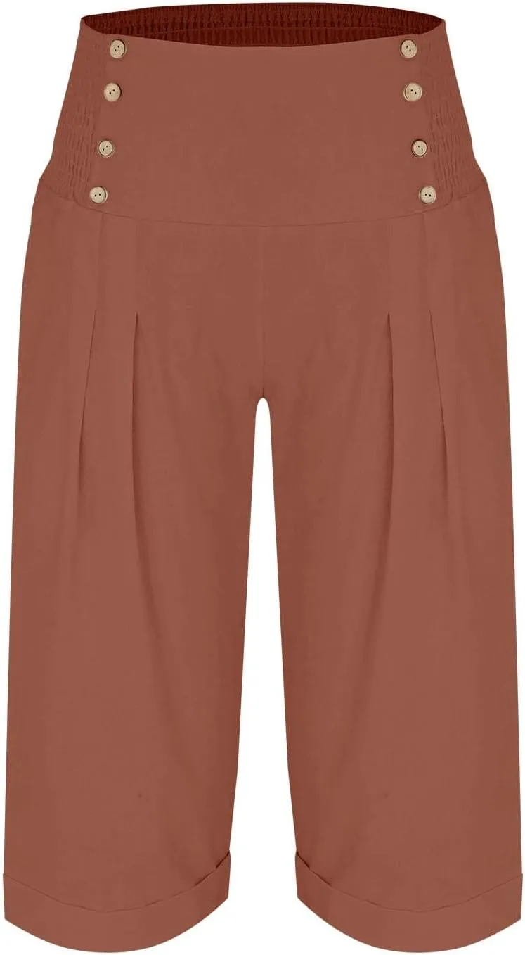 Long Linen Pants for Women Tall Solid Color Button Loose Casual Pants Tailored Linen Pants for Women