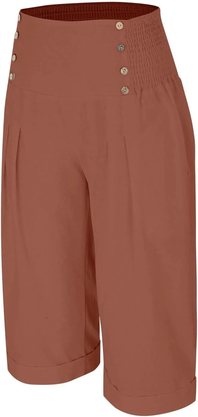 Long Linen Pants for Women Tall Solid Color Button Loose Casual Pants Tailored Linen Pants for Women