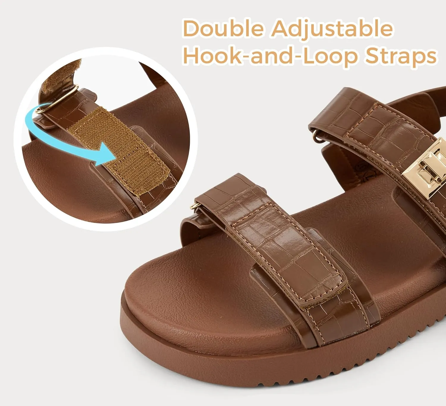 LUCKY STEP Women's Flat Sandals Casual Open Toe Beach Sandals Adjustable Double Strap Summer Sandals