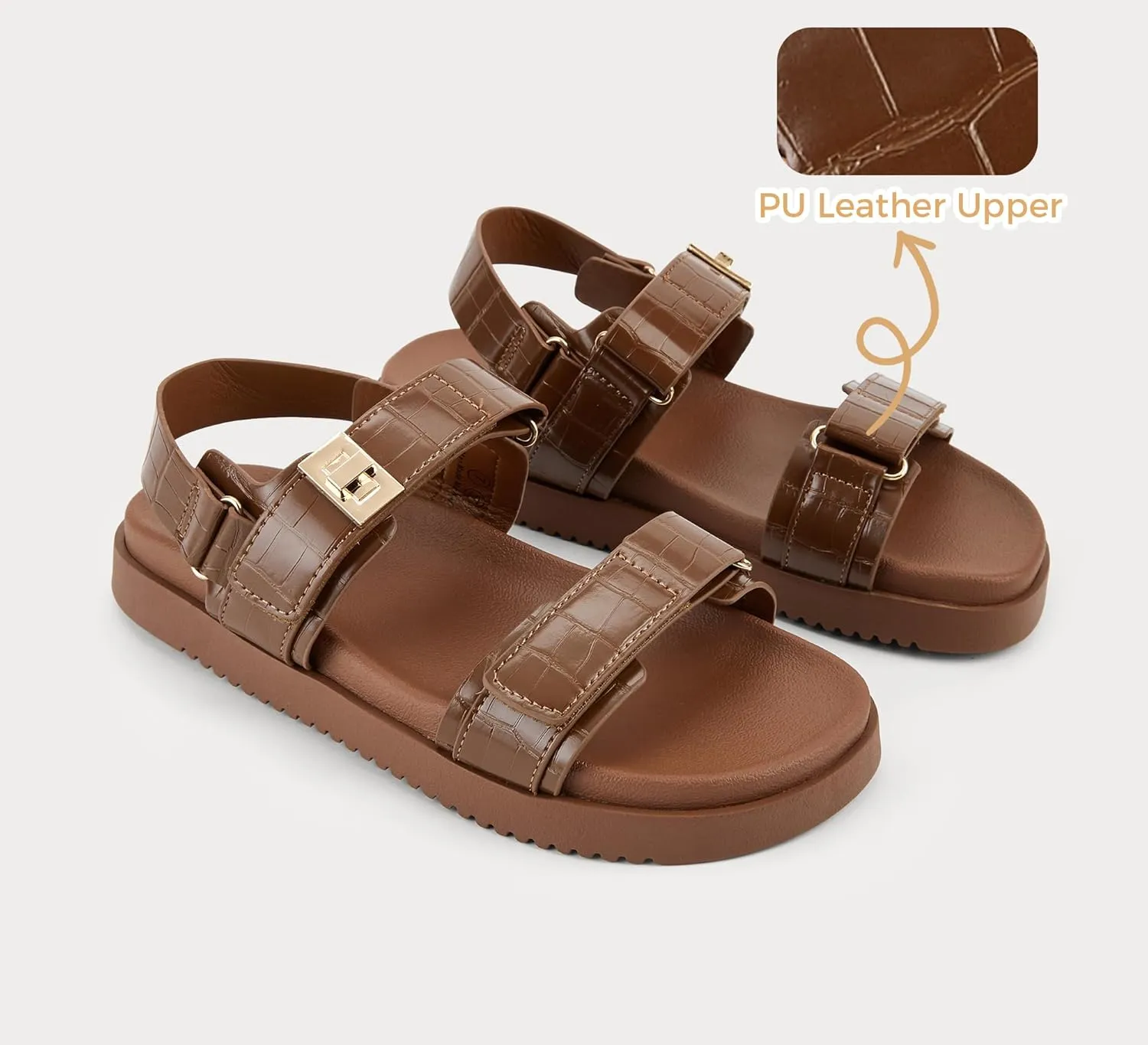 LUCKY STEP Women's Flat Sandals Casual Open Toe Beach Sandals Adjustable Double Strap Summer Sandals