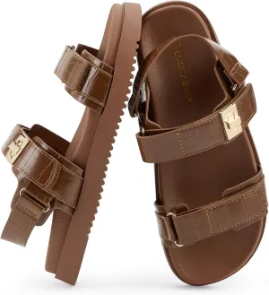 LUCKY STEP Women's Flat Sandals Casual Open Toe Beach Sandals Adjustable Double Strap Summer Sandals