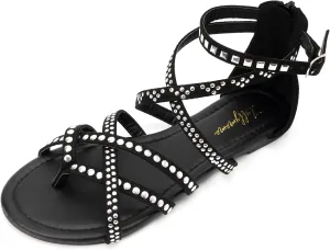 Luffymomo Women's Gladiator Strap Sandals Flat Fisherman Thong Cross Strappy Sandals