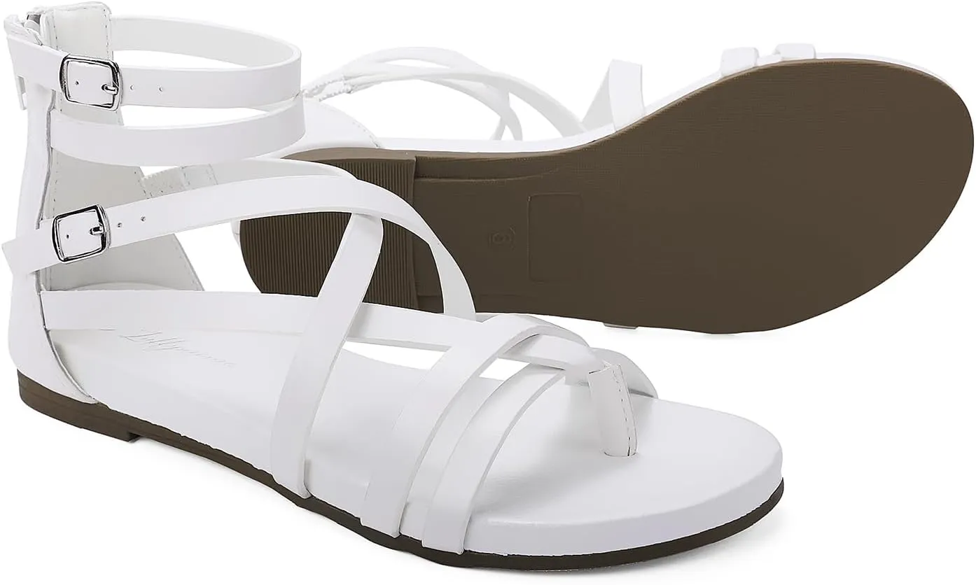 Luffymomo Women's Gladiator Strap Sandals Flat Fisherman Thong Cross Strappy Sandals