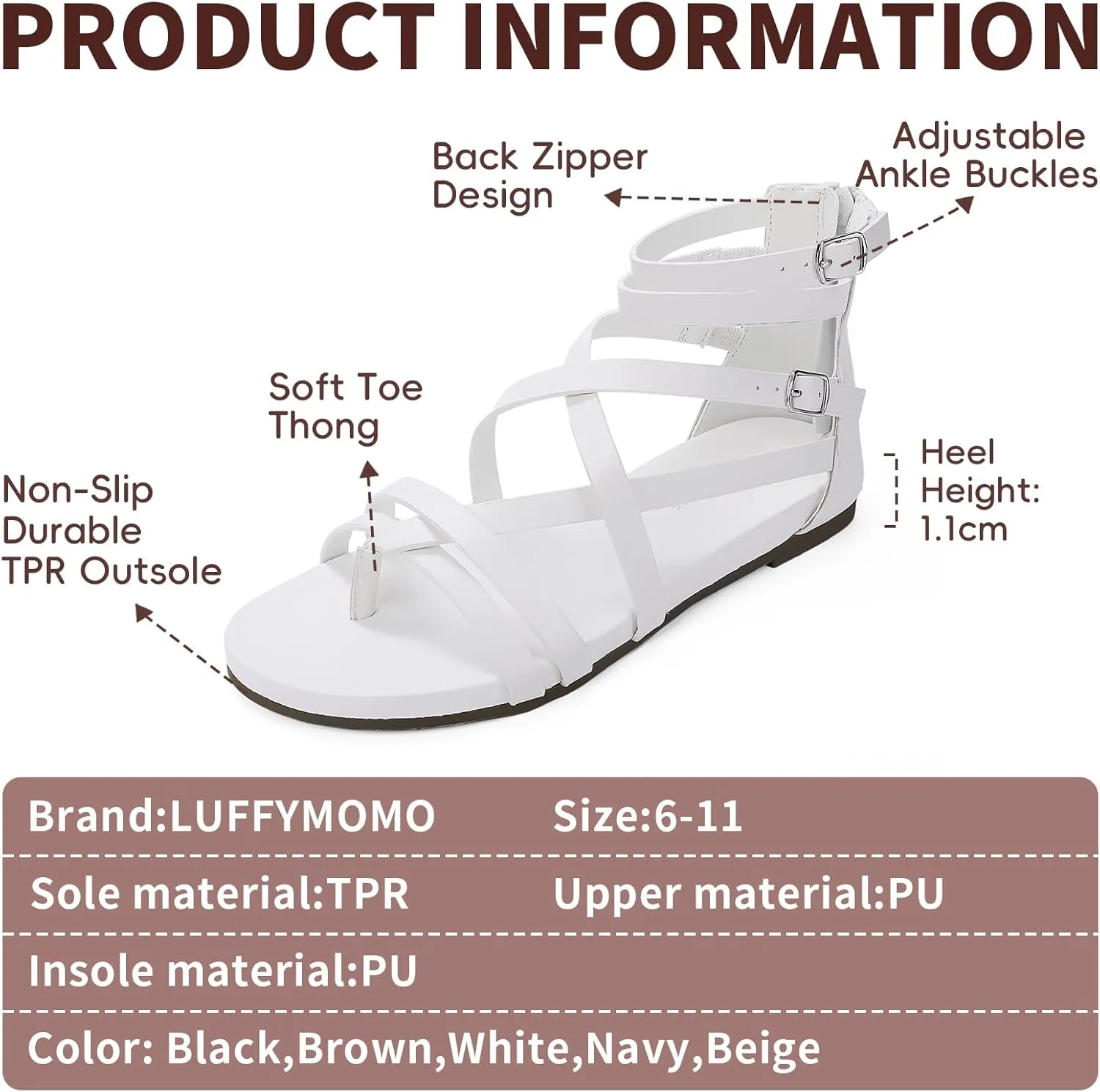 Luffymomo Women's Gladiator Strap Sandals Flat Fisherman Thong Cross Strappy Sandals