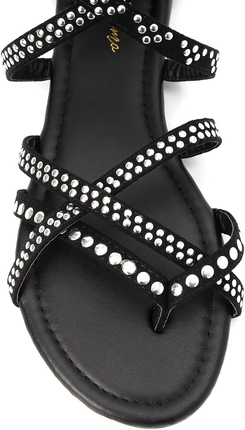 Luffymomo Women's Gladiator Strap Sandals Flat Fisherman Thong Cross Strappy Sandals