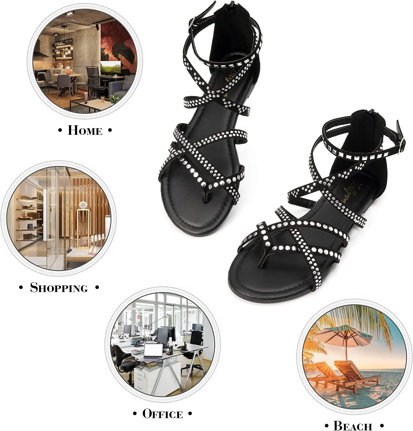 Luffymomo Women's Gladiator Strap Sandals Flat Fisherman Thong Cross Strappy Sandals
