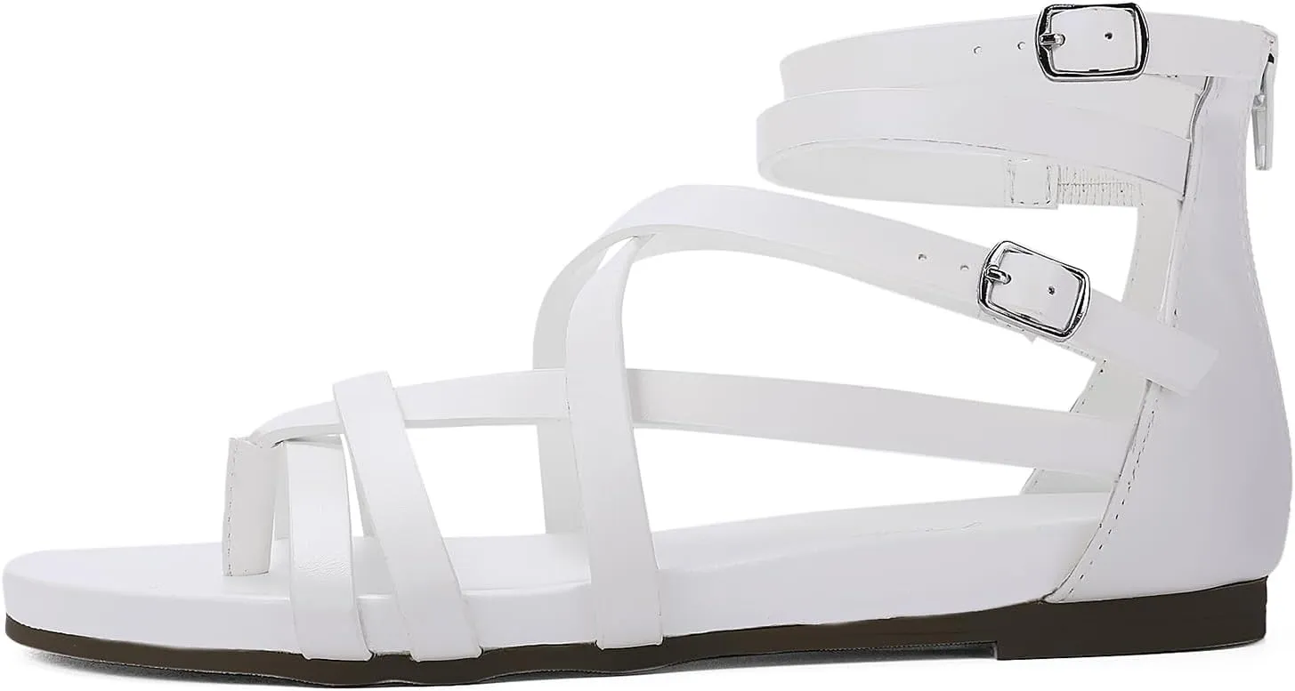Luffymomo Women's Gladiator Strap Sandals Flat Fisherman Thong Cross Strappy Sandals