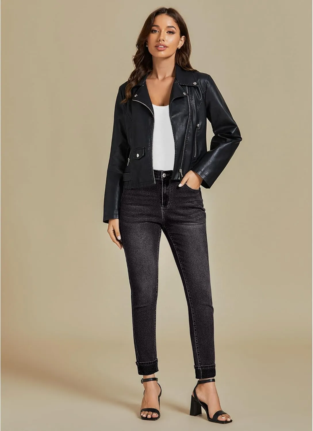 luvamia Skinny Jeans for Women Trendy High Waisted Fold Hem Slim Fit Stretchy Denim Pants Jeggings Jeans with Pockets
