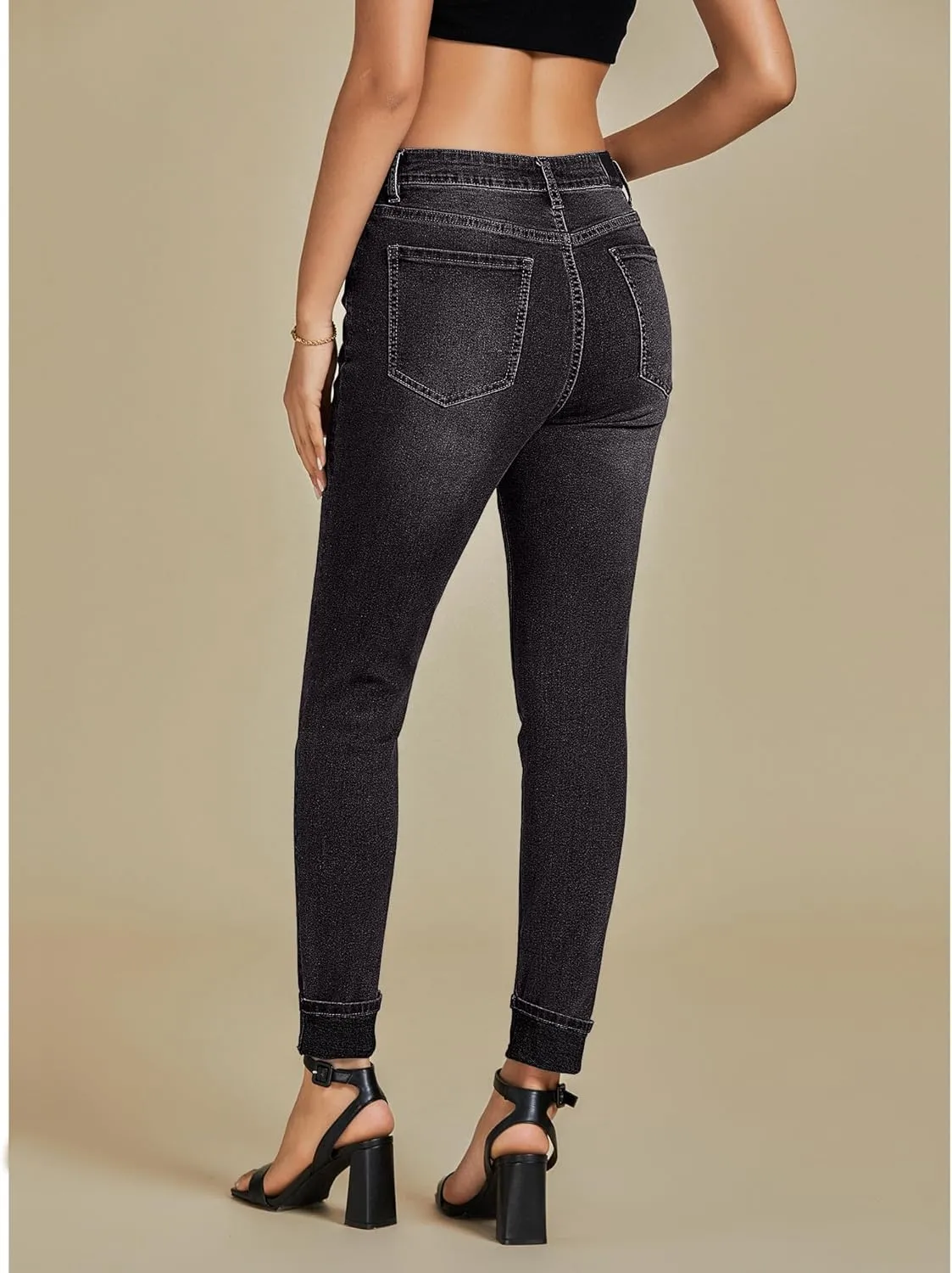 luvamia Skinny Jeans for Women Trendy High Waisted Fold Hem Slim Fit Stretchy Denim Pants Jeggings Jeans with Pockets