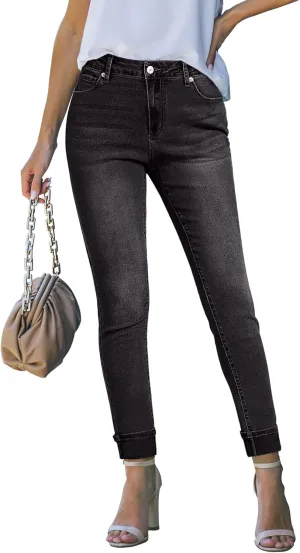 luvamia Skinny Jeans for Women Trendy High Waisted Fold Hem Slim Fit Stretchy Denim Pants Jeggings Jeans with Pockets
