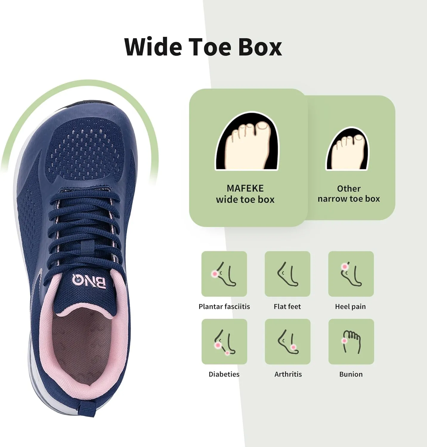 MAFEKE Womens Wide Toe Box Running Shoes Air Arch Support Tennis Athletic Sneakers Orthotic Walking Shoes for Plantar Fasciitis Pain Relief US 6-11