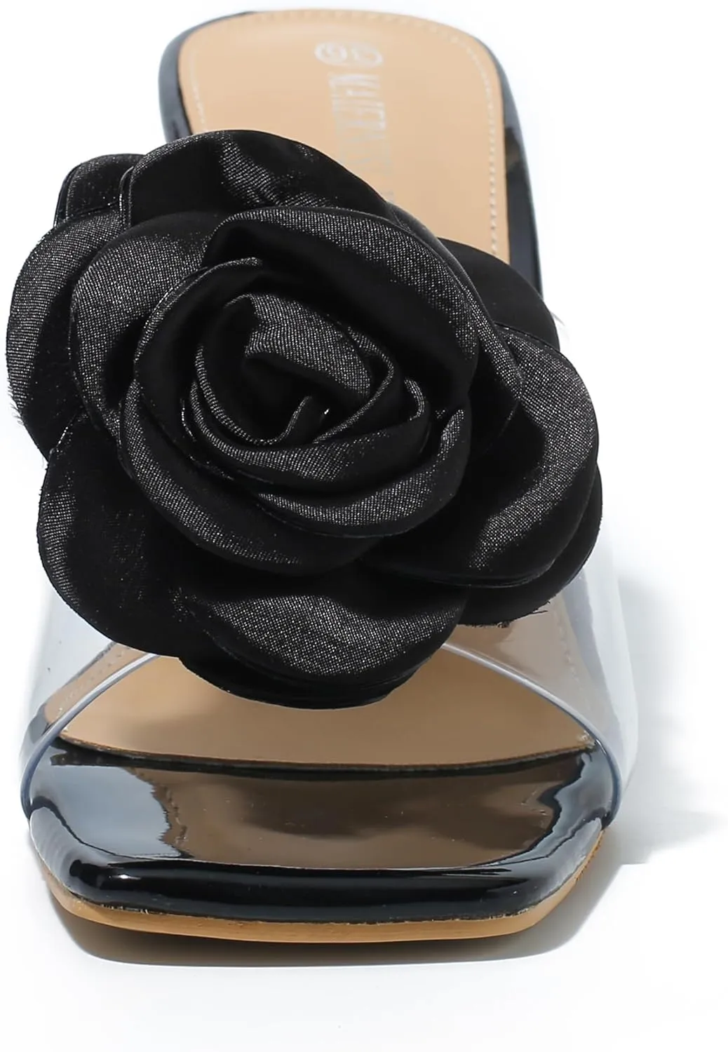 MAIERNISI JESSI Women Flowers High Heels Mules Sandals Square Toe Slip on Dress Bridal Wedding Sandals
