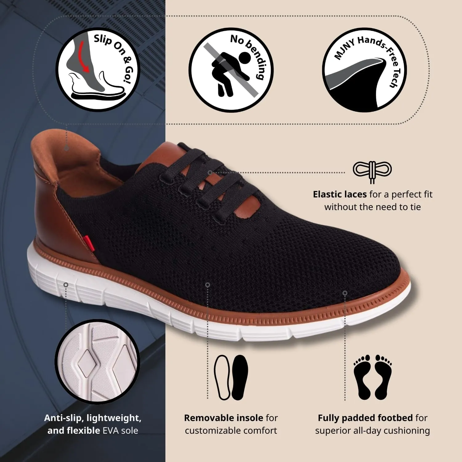 Marc Joseph New York Mens Hands Free Slip On Casual Dress Sneakers Mesh Oxfords Lightweight Breathable Walking Shoes