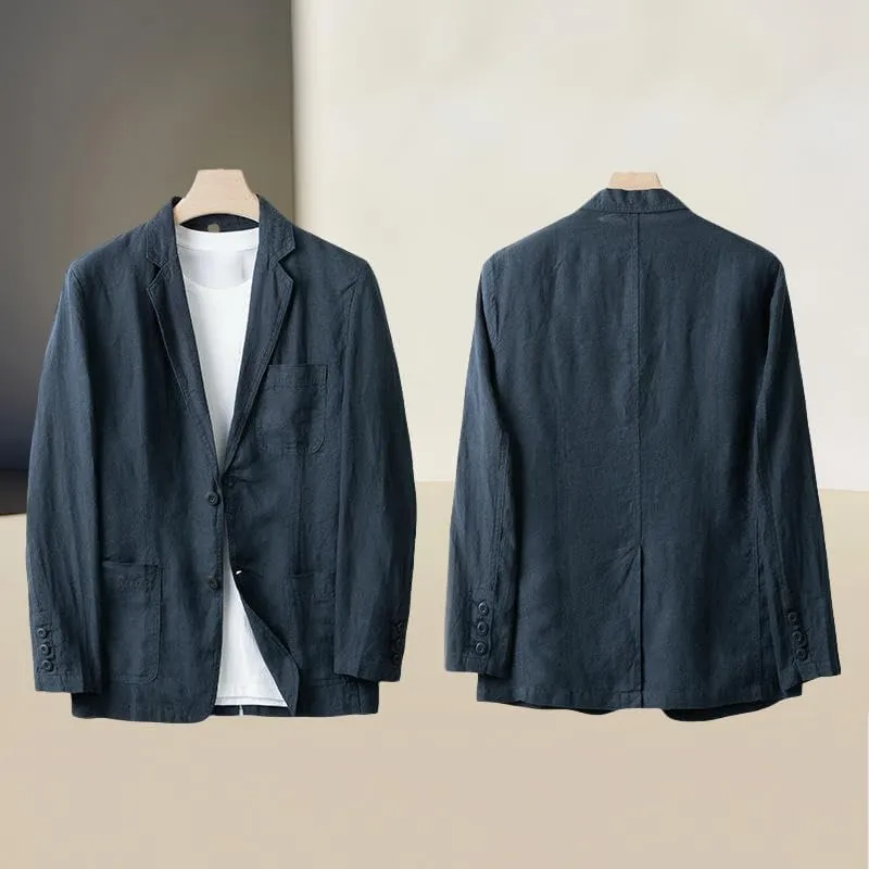 Men's British Style Linen Casual Loose Fit Single Blazer Jacket Outerwear