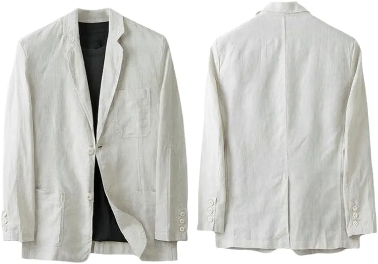 Men's British Style Linen Casual Loose Fit Single Blazer Jacket Outerwear