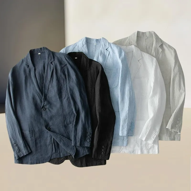 Men's British Style Linen Casual Loose Fit Single Blazer Jacket Outerwear